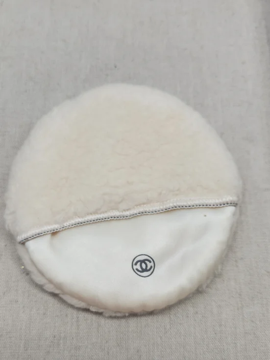 CHANEL Cream Round Plush Powder Puff with Satin Logo