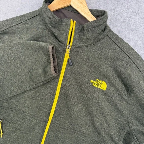 The North Face Mens Full Zip Jacket Olive Green Trim‎ Mock Neck Fleece Size XL