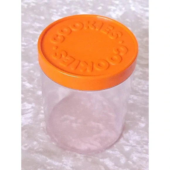 Vrg 1989 Wilton Cookies Canister jar Orange Lid Clear Plastic Jar retro