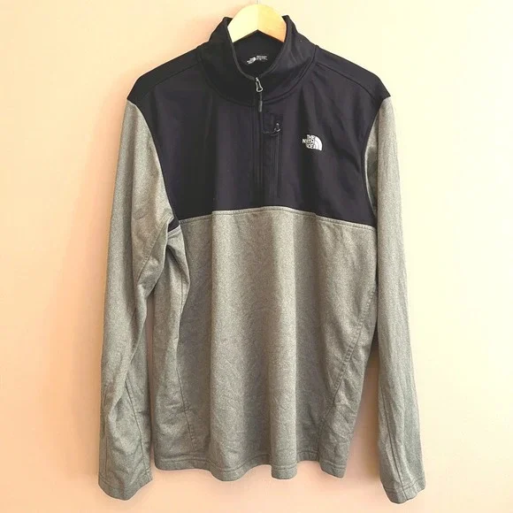 The North Face Mens XL Quarter Zip Pullover Grey/Olive Black Performance Top