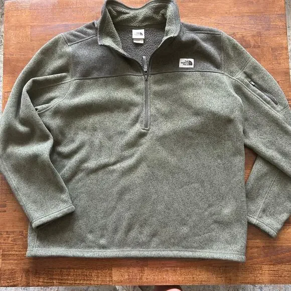 North face urban outdoor men’s half zip hunter, green fleece pullover size XXL