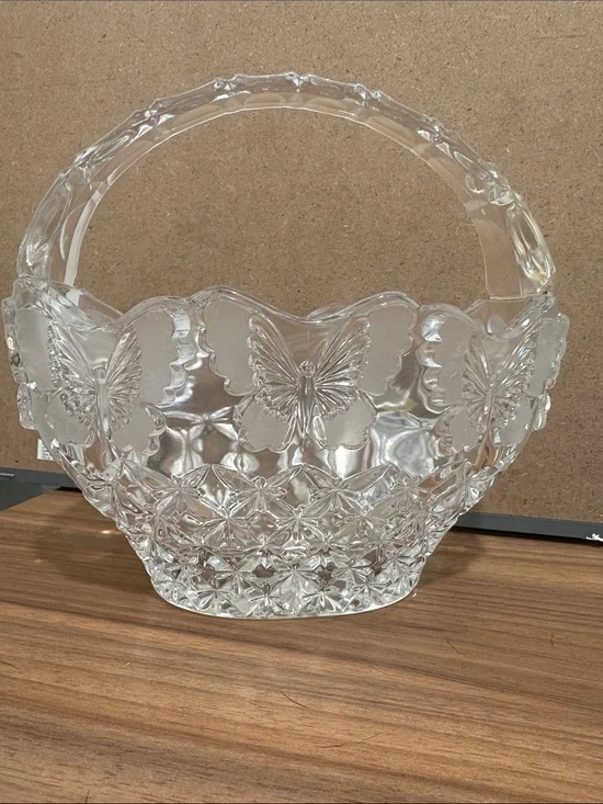 Clear Glass Butterfly Basket - Decorative Home Accent