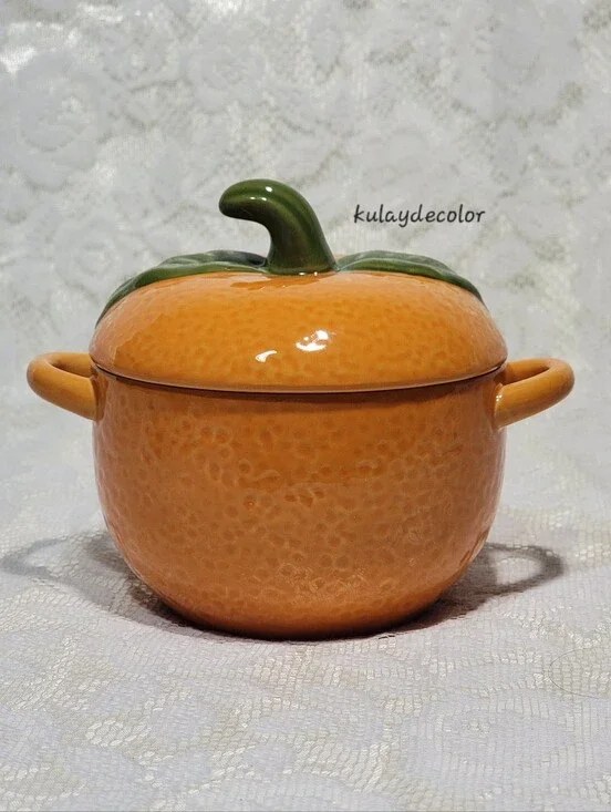 Crofton Orange Fruit Ceramic Baker Canister Jar with Lid Kitchen Decor Soup Bowl