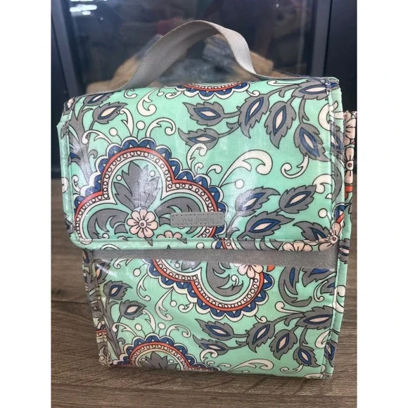 Vera Bradley Foldover Lunch Bag Mint Green Paisley Laminated Insulated Tote