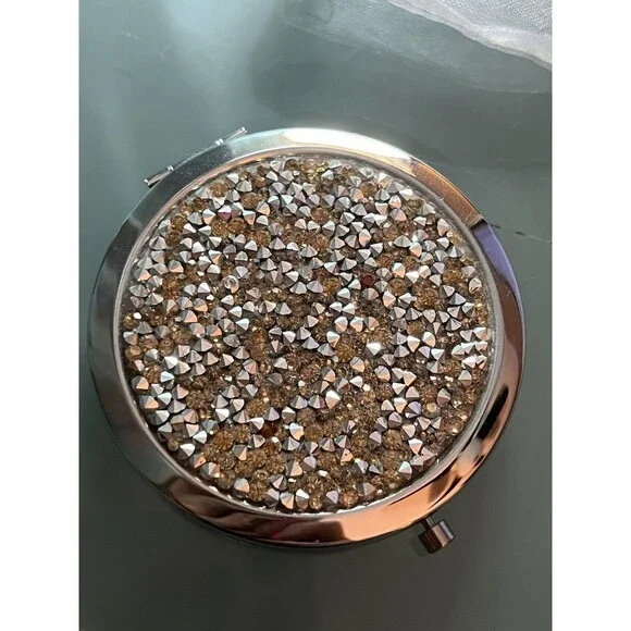 Make Up Mirror Compact In Little Pouch With Diamante Pieces On Lid Brand New