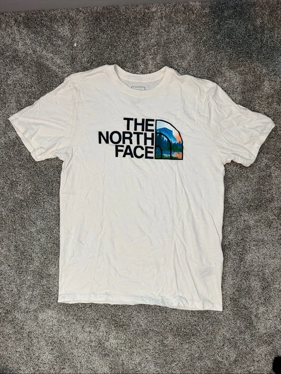 The North Face White Logo Tee with Scenic Graphic