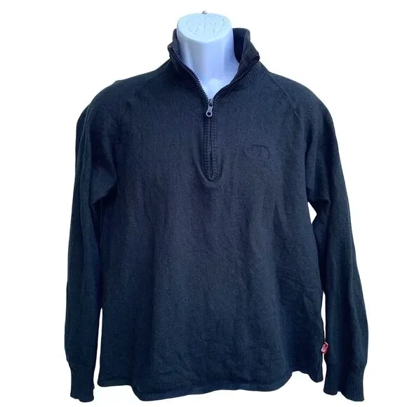 The North Face 1/4 Zip Wool Cotton Pullover Soft Black Sweater Size L
