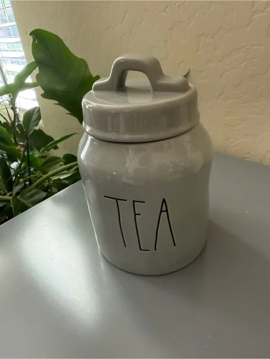 Rae Dunn Gray Ceramic TEA Canister with Lid