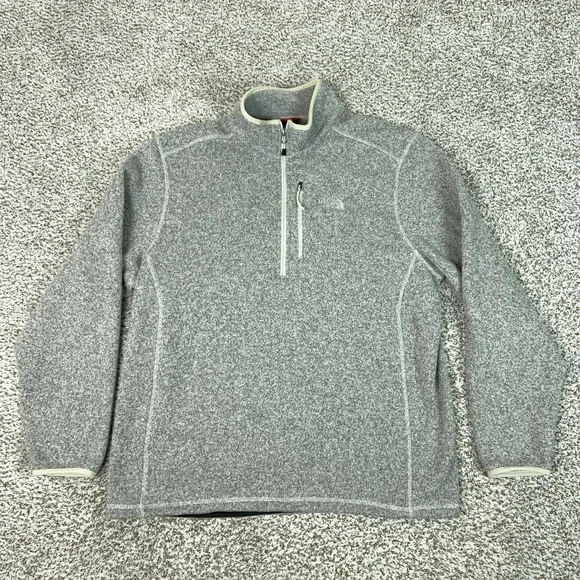 North Face Pullover Mens XL Gray Fleece Quarter Zip Pockets Hiking Outdoor Logo
