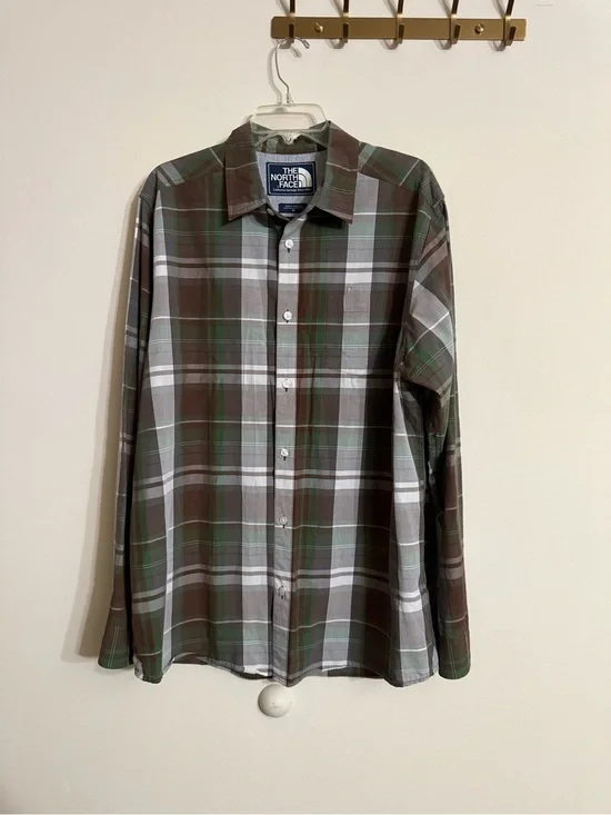 The North Face Men's Plaid Long Sleeve Button Down Shirt Brown Green Size XL