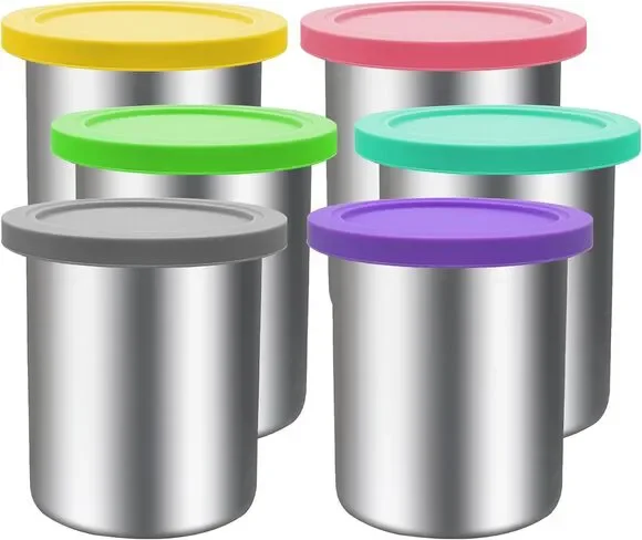 65 Pack Stainless Steel Pint Containers & Lids, Ninja Creami Ice Cream, 24 Oz