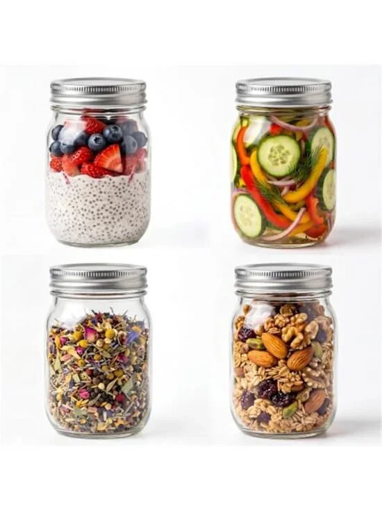Glass Regular Mouth Mason Jars, 16 oz Clear Glass Jars with Silver Metal Lids