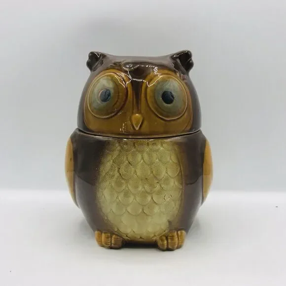 Gibson Home OWL Cookie Candy Jar Canister Brown Tan, Ceramic, 7.5
