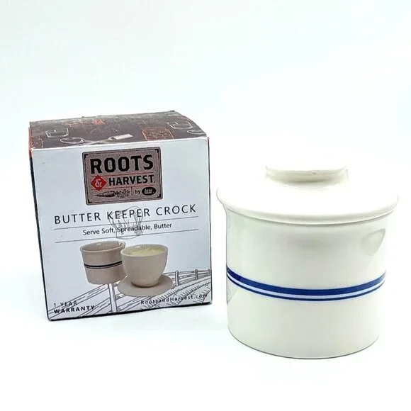 Roots & Harvest Butter Keeper Stoneware Crock NIB