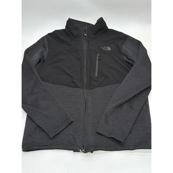 The North Face Mens Large Full Zip Hybrid Fleece Softshell Jacket Black Grey