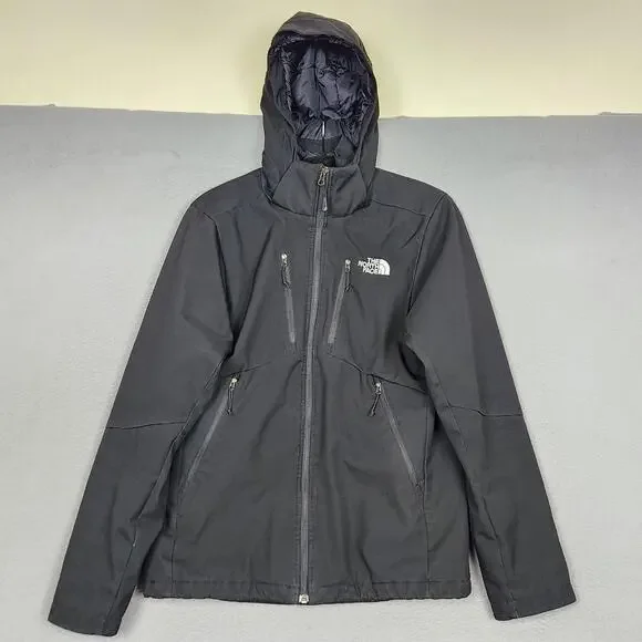 North Face Jacket Mens Small Black Hooded Insulated Softshell Full Zip Winter