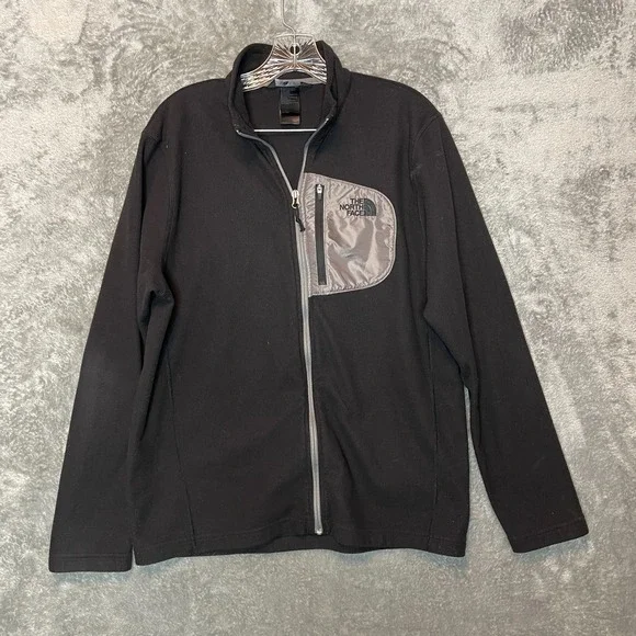 North Face Men Lightweight Full Zip Fleece Mock Neck Log Sleeve Jacket M Black