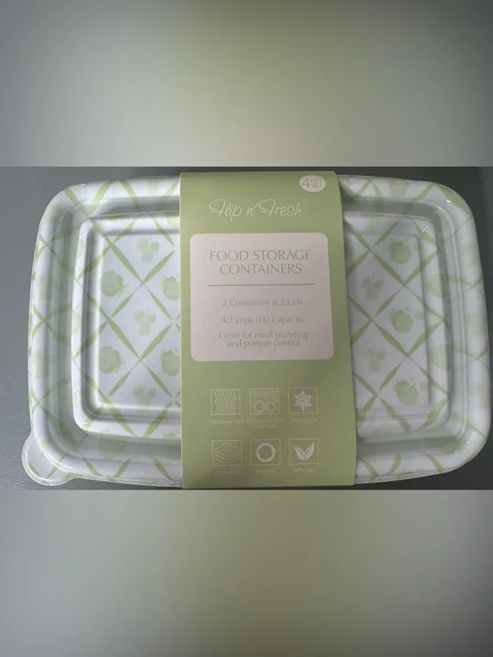 Flip n' Fresh Food Storage Containers - Light Green & White 4pcs spring summer