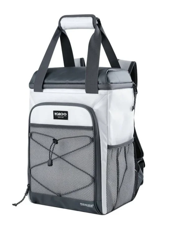 NWT Igloo Marine MaxCold 28 Can Backpack Cooler Soft Insulated White and Grey