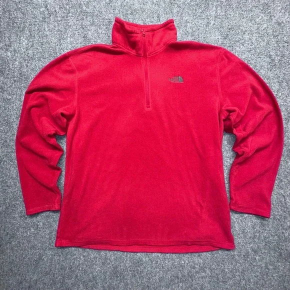 The North‎ Face Mens Fleece Pullover Red Logo Quarter Zip L/G Polartec Classic