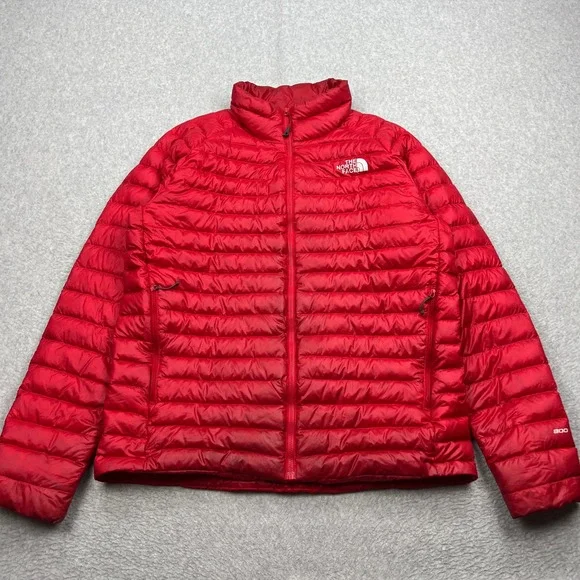 North Face Jacket Mens Large Red 800 Fill Goose Down Quilted Full Zip Puffer