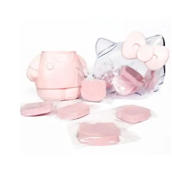 Hello Kitty Shaped Container W/12 Pink Sponge Gift Set s & Lid Collectors Set