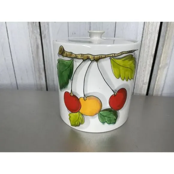Vintage MANCIOLI Signed & Numbered Cherry Fruit Leaves Canister Made in Italy