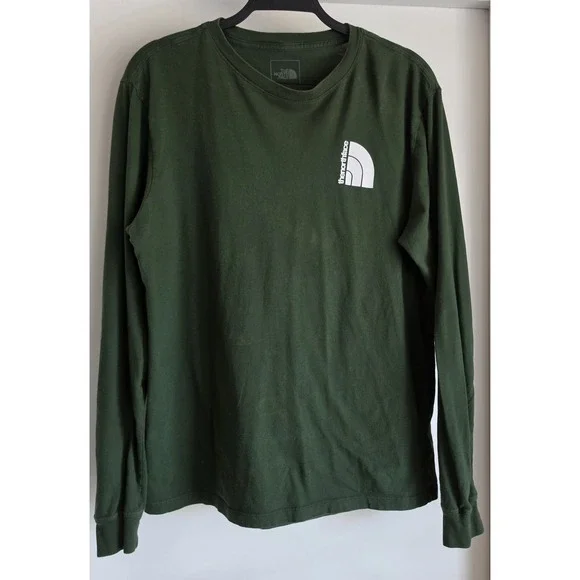 The North Face Long Sleeve T-Shirt Green Graphic Cotton Tee Casual Crew