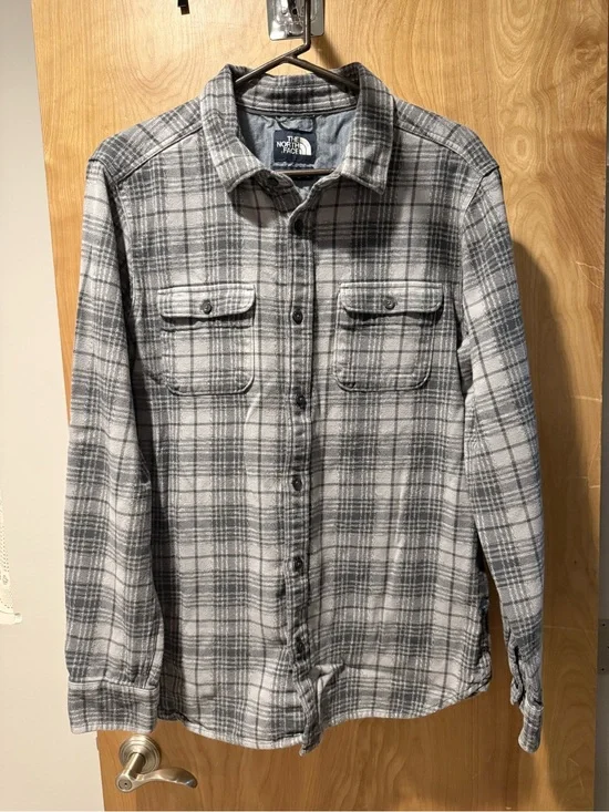 The North Face Gray Plaid Flannel Button-Up Shirt