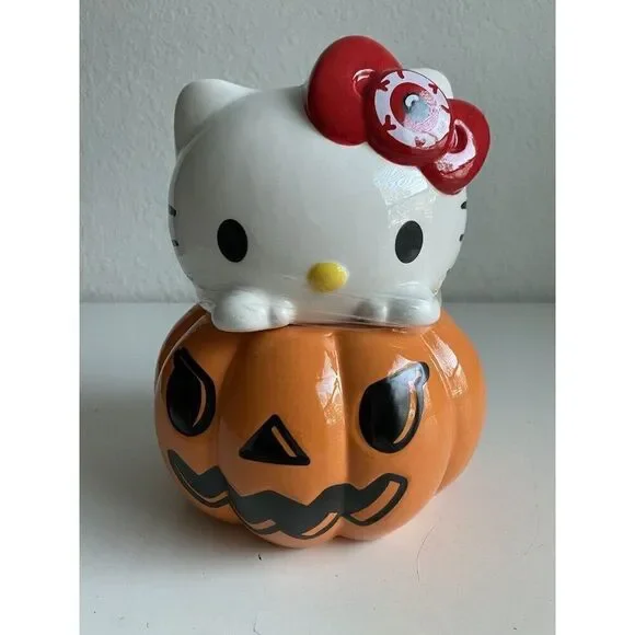 Hello Kitty Halloween Large Jack-o-Lantern Pumpkin Ceramic‎ Cookie Jar NEW