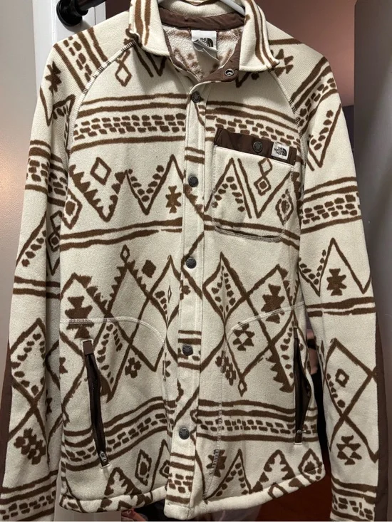 The North Face Men’s Cream & Brown Patterned Fleece Shirt Jacket