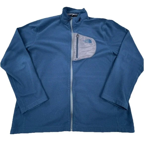 North Face Jacket Men Large Blue Gray Fleece Full Zip Sweater Layer‎ Pocket  *