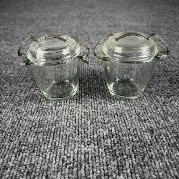 Vintage Sovirel Glass Jam Jars Set Of 2 Clear Round With Lids France Kitchen