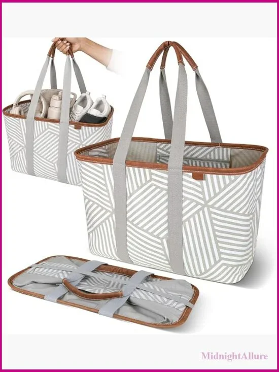 30L Collapsible Grocery Tote - Foldable Reusable Shopping Bag with Handles