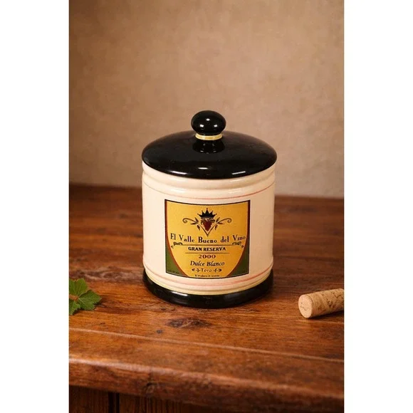 Vintage OGGI Wine Label Ceramic Canister With Lid 7 In