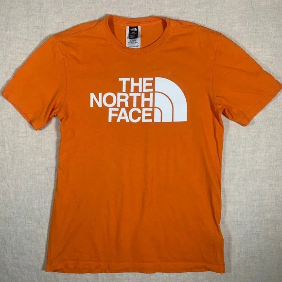 The North Face Graphic Tee Mens Small Orange Good Circular Design Logo T-Shirt