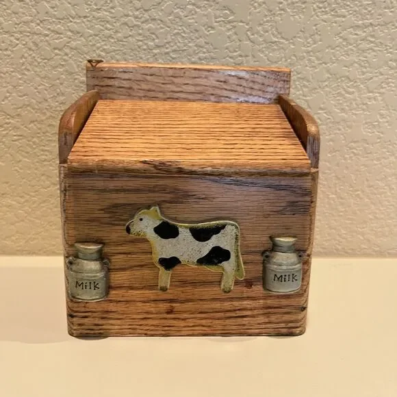 Vtg Hanging Recipe Farmhouse Wood Cottage Core Cow Milk Fits 4x6 cards