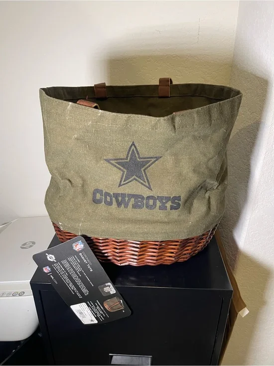 Cowboys Olive Green Canvas & Wicker Storage Tote