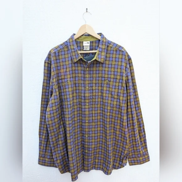 NWT The North Face Arroyo Flannel Button Down Shirt Green Blue Men's Size XXL