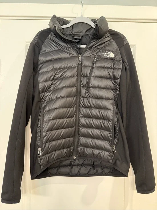 The North Face Black Quilted Hybrid Jacket with Softshell Sleeves