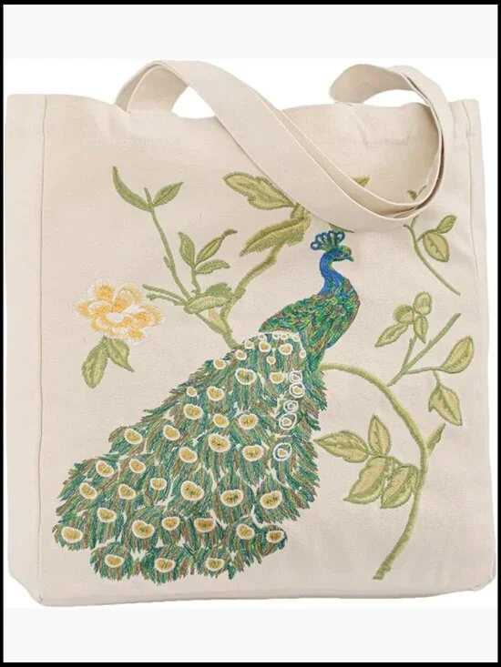 Embroidered Canvas Tote Bag Large Reusable Shopping Shoulder Gym Grocery