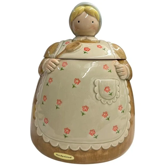 Otagiri Cookie Jar Grandmother Prairie Woman Brown Cream Good‎ Vintage