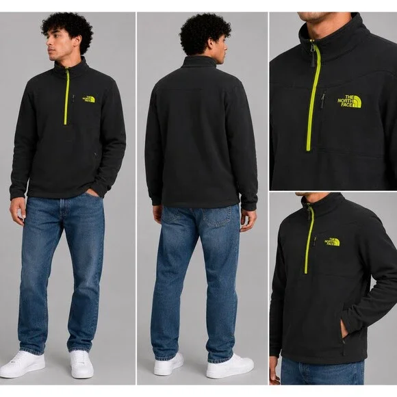 The North Face Mens XXL Quarter Zip Pullover Black Fleece Lined Outdoor