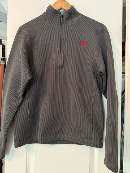 The North Face Men's Charcoal Half-Zip Pullover with Red Logo