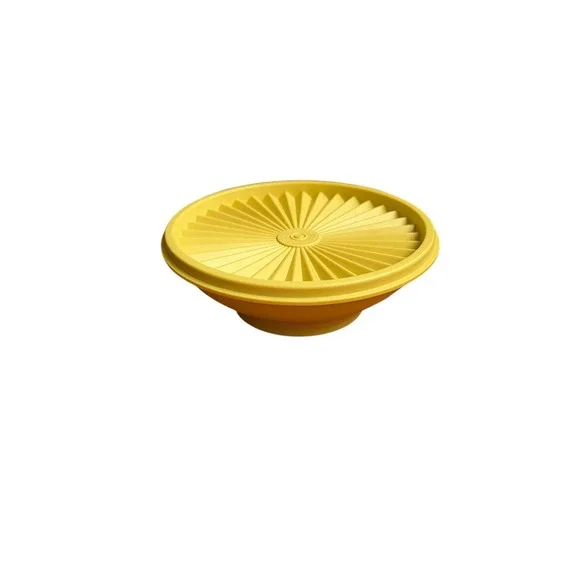 Vintage Tupperware Servalier Bowl & Sunburst‎ Lid 808-7 Harvest Gold Yellow 70's