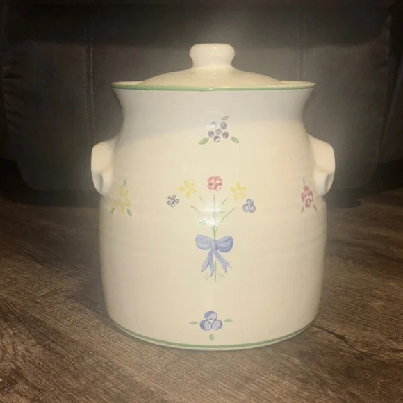 Charming Cream Ceramic Storage Jar with Floral Accents