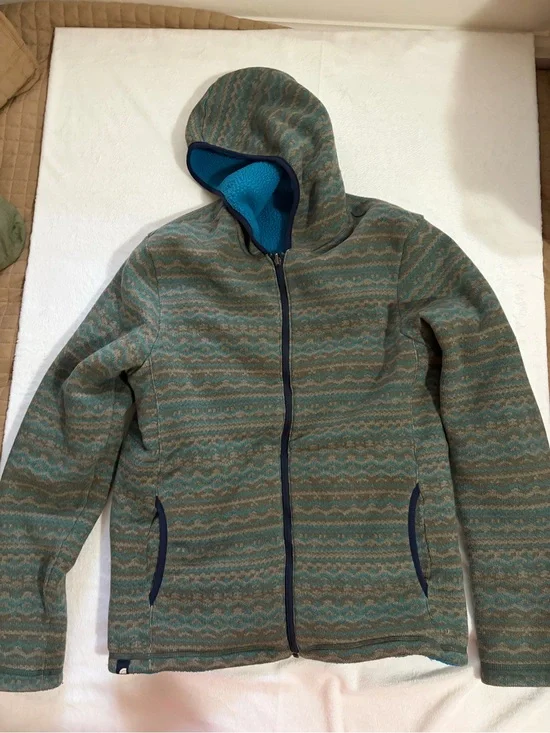 North Face Green & Teal Reversible Hooded Zip Jacket