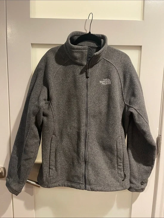 The North Face Gray Fleece Jacket with Black Logo Tag