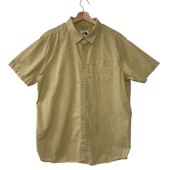 The North Face A3G4C Button Up Shirt XL Yellow Gray Check Cotton Short Sleeve XL