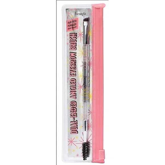 Benefit Cosmetics Dual‎ Ended Angled Eyebrow Brush with Spoolie New in Pouch